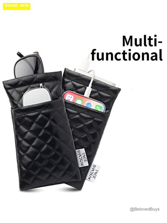 Large Double Eyeglasses Case Squeeze Top Soft Pouch with Microfiber Cloth main image 6